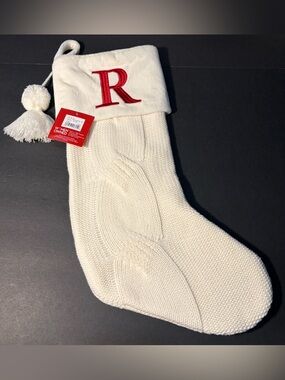 Kohl’s Monogram Christmas Stocking Letter R White Knit Personalized NEW